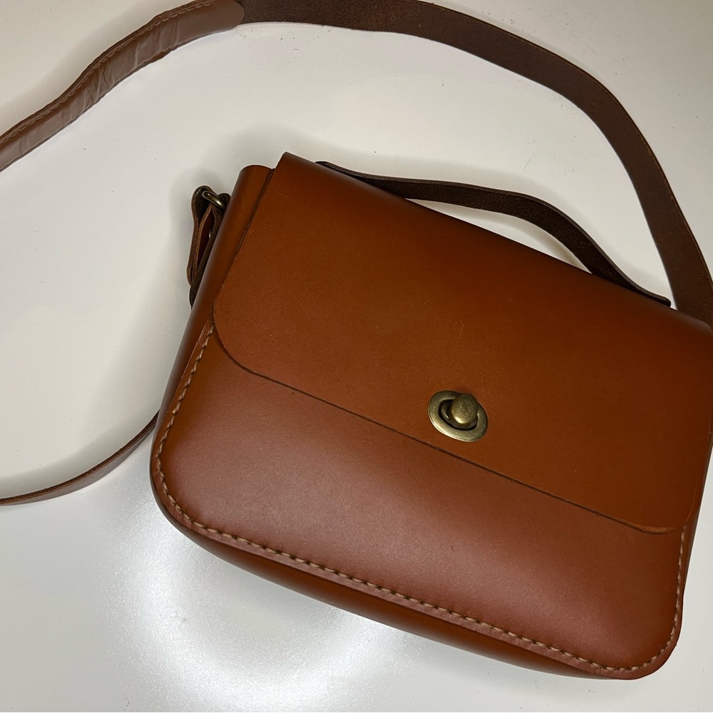 Vintage Handmade Bison Leather Crossbody Purse